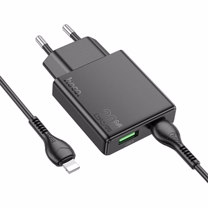 Puhelinlaturi Hoco Slim USB-A + USB-C QC3.0 PD 3A 20W + USB-C - Lightning -kaapeli N38 musta