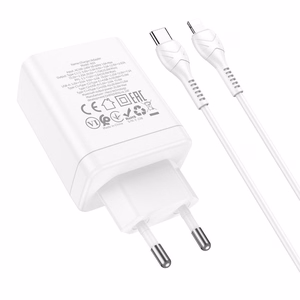 Laturi Hoco N33 + USB-C (Type-C) - Lightning -kaapeli (2xUSB-C; 1xUSB 35W) valkoinen