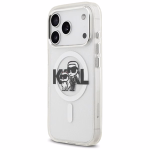 Karl Lagerfeld IML Glitter Karl & Choupette Sketch Logo MagSafe suojakuori iPhone 17 Pro - kirkas