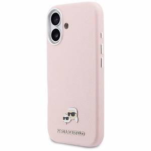 Karl Lagerfeld Karl ja Choupette Head Pins Saffiano MagSafe Suojakuori iPhone 17:lle vaaleanpunainen
