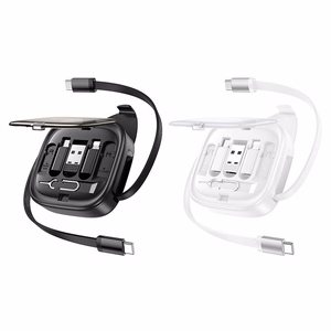 Hoco U140 All-in-One Kelautuva kaapeli vaihtokärjillä PD 3A 60W 0.95m musta
