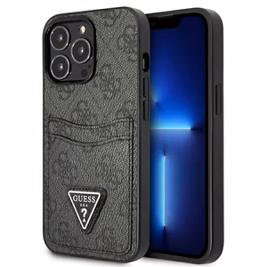 Guess GUHCP13LP4TPK iPhone 13 Pro / 13 6.1" musta/musta kova Suojakuori 4G Triangle Logo Cardslot