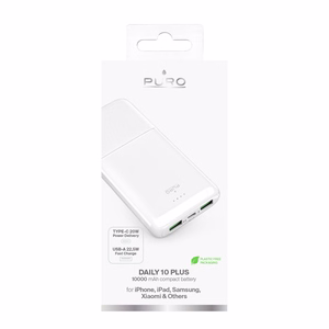 Powerbank Puro DAILY 10 PLUS 10000mAh 2x USBA / 1x USB-C 22.5W - white