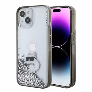 Karl Lagerfeld Liquid Glitter Choupette suojakuori iPhone 15:lle - läpinäkyvä