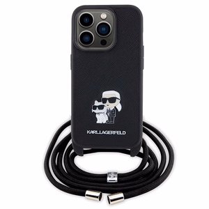 Karl Lagerfeld Crossbody Saffiano Metal Pin Karl & Choupette Suojakuori iPhone 15 Pro:lle - musta