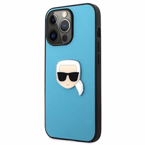 Karl Lagerfeld KLHCP13XPKMB iPhone 13 Pro Max 6,7" sininen kova kotelo Leather Ikonik Karl`s Head Metal