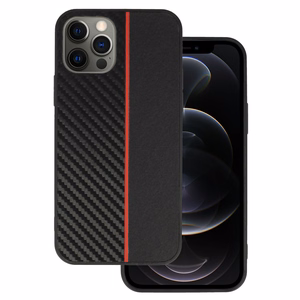 Tel Protect CARBON Suojakuori iPhone 12 Pro Max:lle musta punaisella raidalla