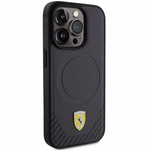 Ferrari Carbon Metal Logo MagSafe case for iPhone 15 Pro - black