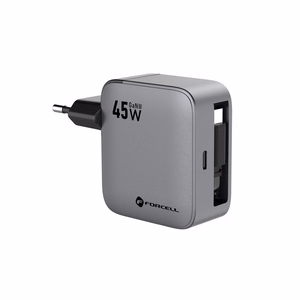 Puhelinlaturi Forcell F-Energy GaN USB C + sisaanvedettava kaapeli USB C PD QC4.0 3A 45W VT-R5 harmaa