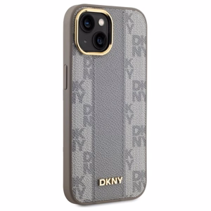 DKNY Nahkainen Checkered Mono Pattern MagSafe iPhone 15 Plus:lle Suojakuori - Beige