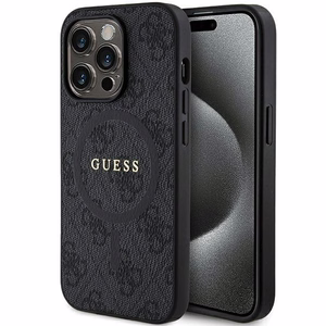 Guess-suojakuori iPhone 15 Pro Max 6,7' GUHMP15XG4GFRK musta HC MAGSAFE PU 4G RING CLASSIC LOGO