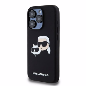 Karl Lagerfeld Silikoninen Karl & Choupette MagSafe Suojakuori iPhone 15 Prolle - musta