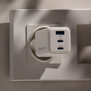 Forever TC-08-65ACC GaN PD QC charger 2x USB-C 1x USB 65W white