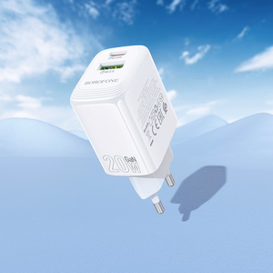 Borofone Wall charger BN27 Fuente - USB + Type C - QC 3.0 PD 20W white