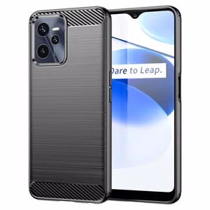 Carbon Case tapauksessa Realme C35 joustava silikoni hiilen kansi musta