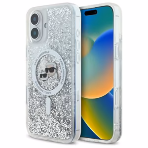 Karl Lagerfeld Suojakuori iPhone 16 6.1 KLHMP16SLGKCSGH Läpinäkyvä Kova Liquid Glitter Karl ja Choupette Head MagSafe