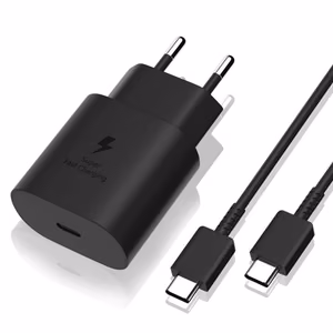 Samsung 25W EP-TA800EBE USB-C Wall Charger with Samsung EP-DA705BBE USB-C / USB-C Cable Replacement Pack - Black