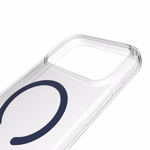 Puro Lite Mag TPU+PC suojakuori MagSafe-yhteensopiva iPhone 17 Pro Max:lle - läpinäkyvä sinisellä renkaalla
