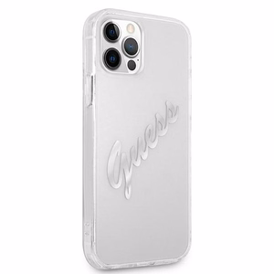 Guess GUHCP12LKTRSVSI iPhone 12 Pro Max 6.7" läpinäkyvä kovakotelo Vintage Script Hopea
