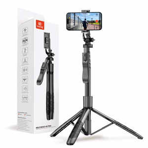 Crong SelfieGo Ultra alumiininen Bluetooth-selfiekeppi ja kolmijalka, musta