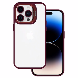 Tel Protect Kickstand Suojakuori + kameran lasi (linssi) iPhone 15 Pluslle burgundinpunainen