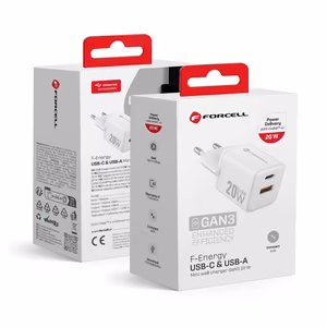 Phone charger Forcell F-Energy Mini GaN III USB C + USB A QC4.0 PD 20W VT-35A white 0INT