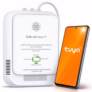 Qoltec 52651 maakaasun vuotoilmaisin | CH4 tunnistin | NG | Tuya | Wi-Fi | 85dB hälytys | LED