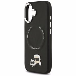 Karl Lagerfeld MagSafe PU Suojakuori Karl&Choupette Pins -logolla ja metallikamerapainikkeilla iPhone 17:lle - Musta