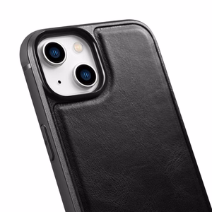 iCarer Nahka Öljyvaha kotelo päällystetty luonnon nahkaa iPhone 14 Plus musta (WMI14220719-BK)