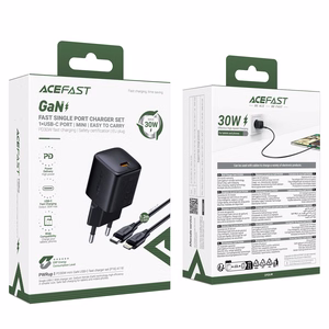 Acefast A118 30W GaN USB-C verkkolaturi 1.2m USB-C Lightning kaapelilla - musta