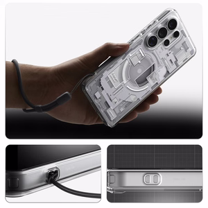 Spigen Ultra Hybrid Mag Zero One suojakuori laitteelle Samsung Galaxy S26 Ultra, MagSafe-yhteensopiva, läpinäkyvä ja valkoinen