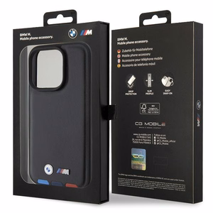 BMW BMHCP15L22PTDK iPhone 15 Pro 6.1" musta/musta Leather Stamp Tricolor