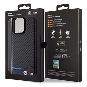 BMW Nahkainen Carbon Suojakuori iPhone 15 Pro Max:lle - musta