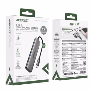 Acefast J18 USB-keskitin USB-C 6-in-1 HDMI 4K 60Hz PD90W telakka-asema - harmaa