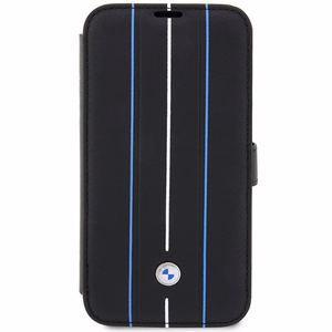 BMW BMBKP14L22RVSK Suojakuori iPhone 14 Pro 6.1" musta/musta bookcase Nahkainen Stamp Blue Lines