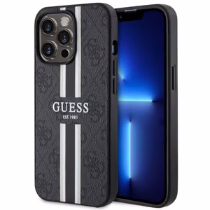 Guess GUHMP13LP4RPSK iPhone 13 Pro / 13 6.1 musta/musta suojakuori 4G Printed Stripes MagSafe