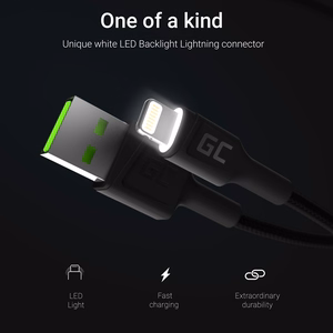Green Cell KABGC12 USB-A–Lightning -kaapeli, 2 m, musta