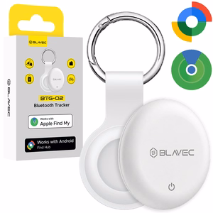 Valkoinen Blavec BTG-02 Bluetooth-paikannin avainrenkaalla Apple- ja Android-laitteille (BTBTG02-KW)