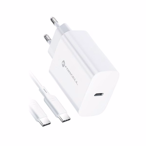 Puhelinlaturi Forcell F-Energy USB C QC4.0 PD 3A 25W + kaapeli USB C - USB C TFK-TC-25WPD valkoinen