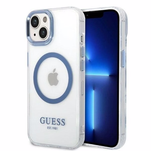 Guess Metal Outline MagSafe suojakuori iPhone 14 Plus:lle - sininen
