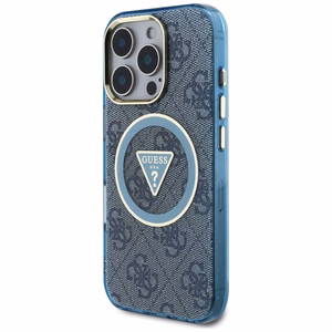 Guess IML Metal Glitter 4G Circle Triangle MagSafe Suojakuori iPhone 16 Pro Max:lle - Sininen
