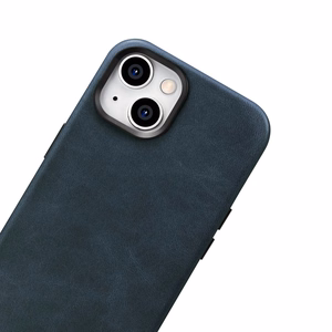 iCarer Öljyvaha Premium Nahkakotelo iPhone 14 Plus Magneettinen nahkakotelo MagSafe tumman sininen (WMI14220703-BU)