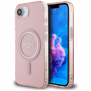 GUESS IML Glitter Circle MagSafe Alkuperäinen Suojakuori iPhone 17e/16e:lle - Vaaleanpunainen