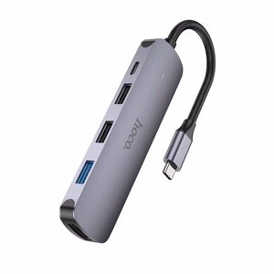 Sovitin Hoco HB27 Type-C monitoiminen HDMI+USB3.0+USB2.0x2+PD harmaa