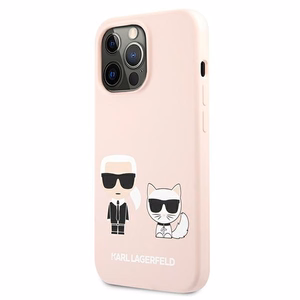 Karl Lagerfeld silikoni Karl&Choupette kotelo iPhone 13 Pro / iPhone 13 - vaaleanpunainen vaaleanpunainen