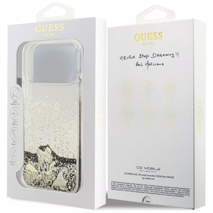kullanvärinen Guess Liquid Glitter 4G Charms -suojakuori iPhone 18 Pro Max / 17 Pro Max -laitteille