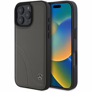 Mercedes MB Curved Stitches Nahkainen Suojakuori iPhone 16 Pro Max:lle - Ruskea
