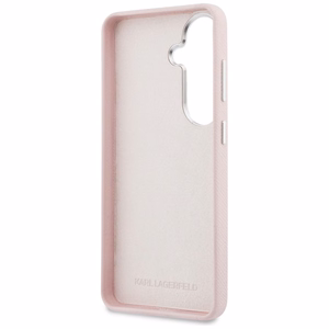 Karl Lagerfeld Grained Signature Metal Resin Logo -suojakuori Samsung Galaxy S26:lle - vaaleanpunainen