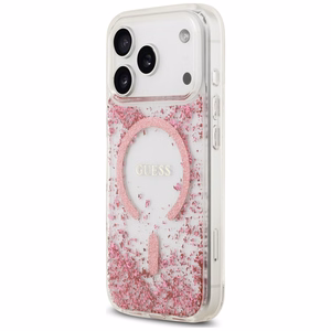 Guess Resin Bottom Glitter MagSafe suojakuori malleille iPhone 18 Pro Max / 17 Pro Max, vaaleanpunainen