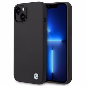 BMW silikoni metalli logo kotelo iPhone 14 - musta